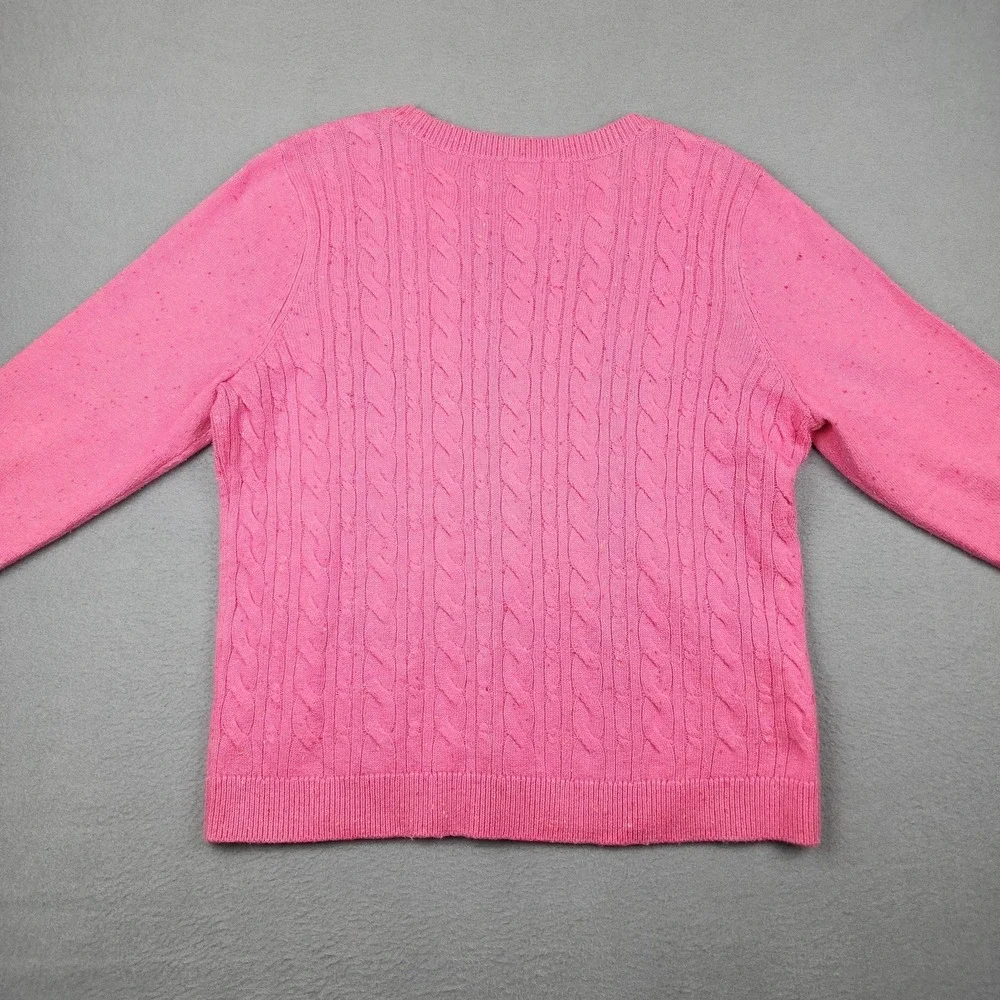 Talbots Sweater Womens XL Pink Confetti Cable Knit Crewneck Button Cuff Pullover - Picture 10 of 11